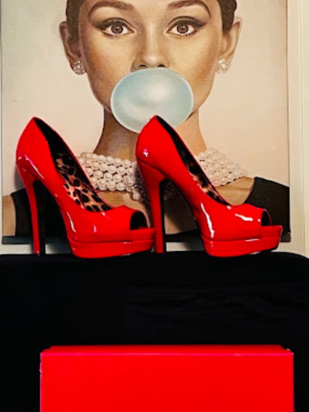These vibrant red peep-toe platform pumps from Betsey Johnson with box